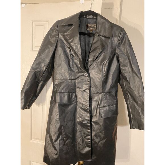 Compagnie Internationale Express Trench Black Classic Designer Jacket Sz 5/6 - Picture 2 of 10